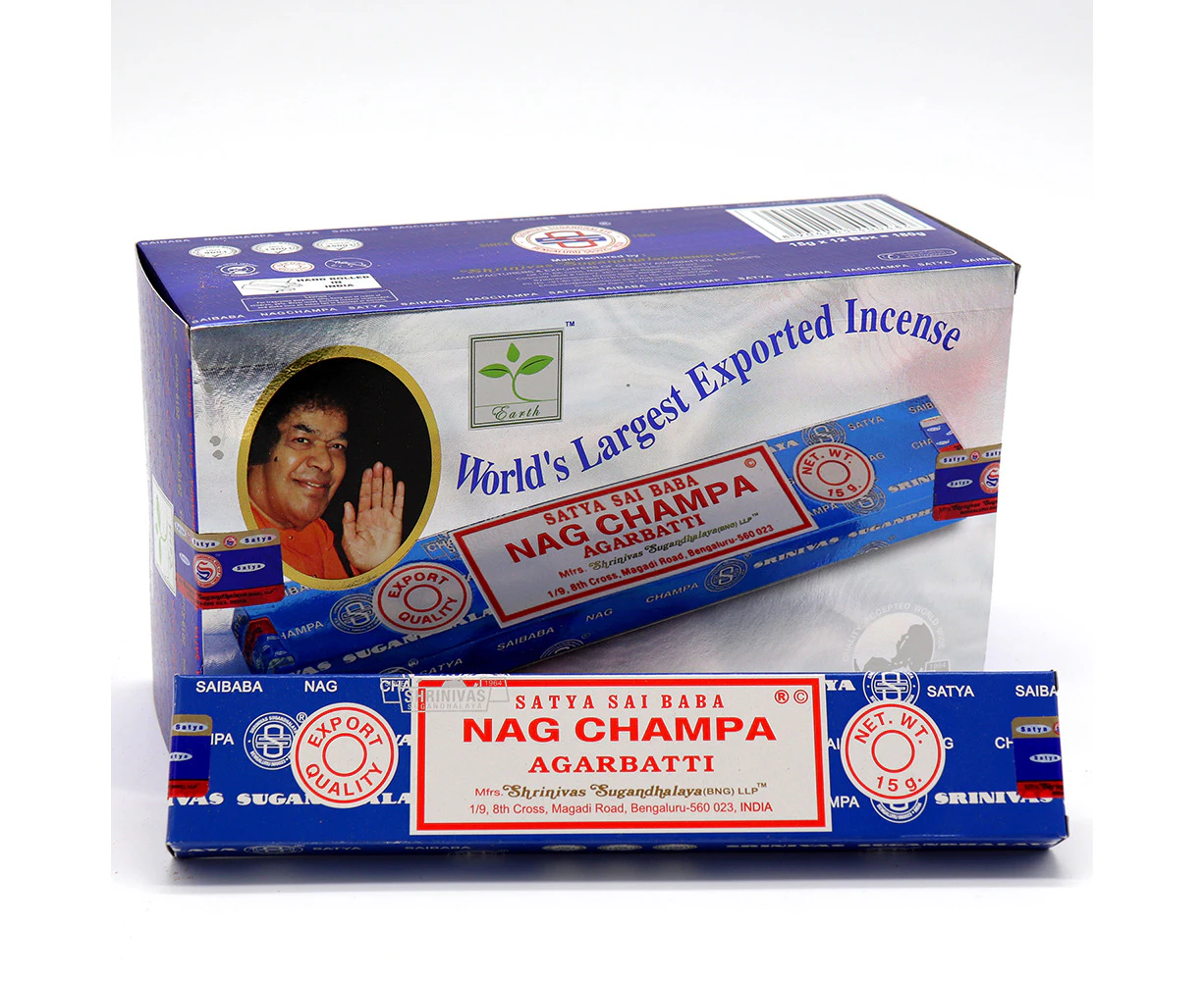 Nag Champa Fresh Nag SATYA Incense Sticks Champa Home Scents Hem Fragrance - 12 Packs (180g)