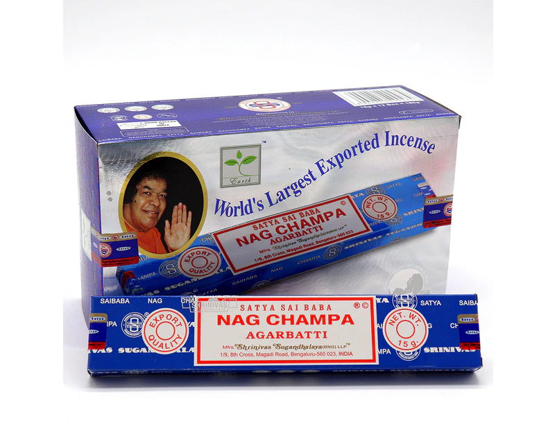 Nag Champa Fresh Nag SATYA Incense Sticks Champa Home Scents Hem Fragrance - 12 Packs (180g)