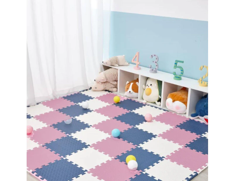 Kidst Pink Collection Interlocking Baby Foam Play Mats for Nurseries & Playrooms - Pink + Dark Blue + White