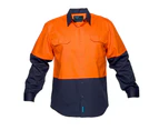 Prime Mover Hi-Vis Two Tone Regular Weight Long Sleeve Shirt Men's - Orange-navy