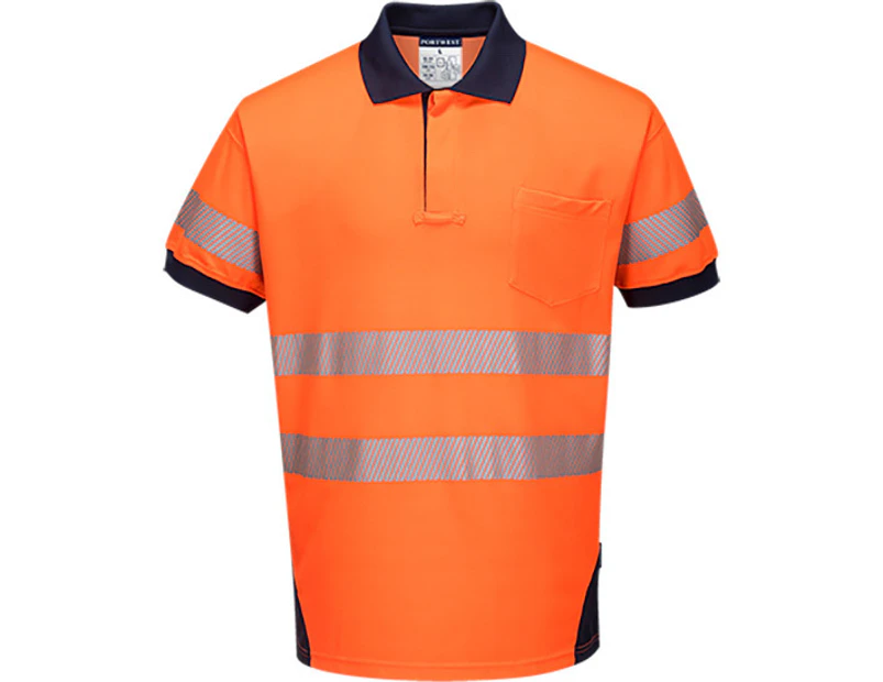 Portwest PW3 Hi-Vis Breathable Polo Shirt S/S Men's - Orange-navy