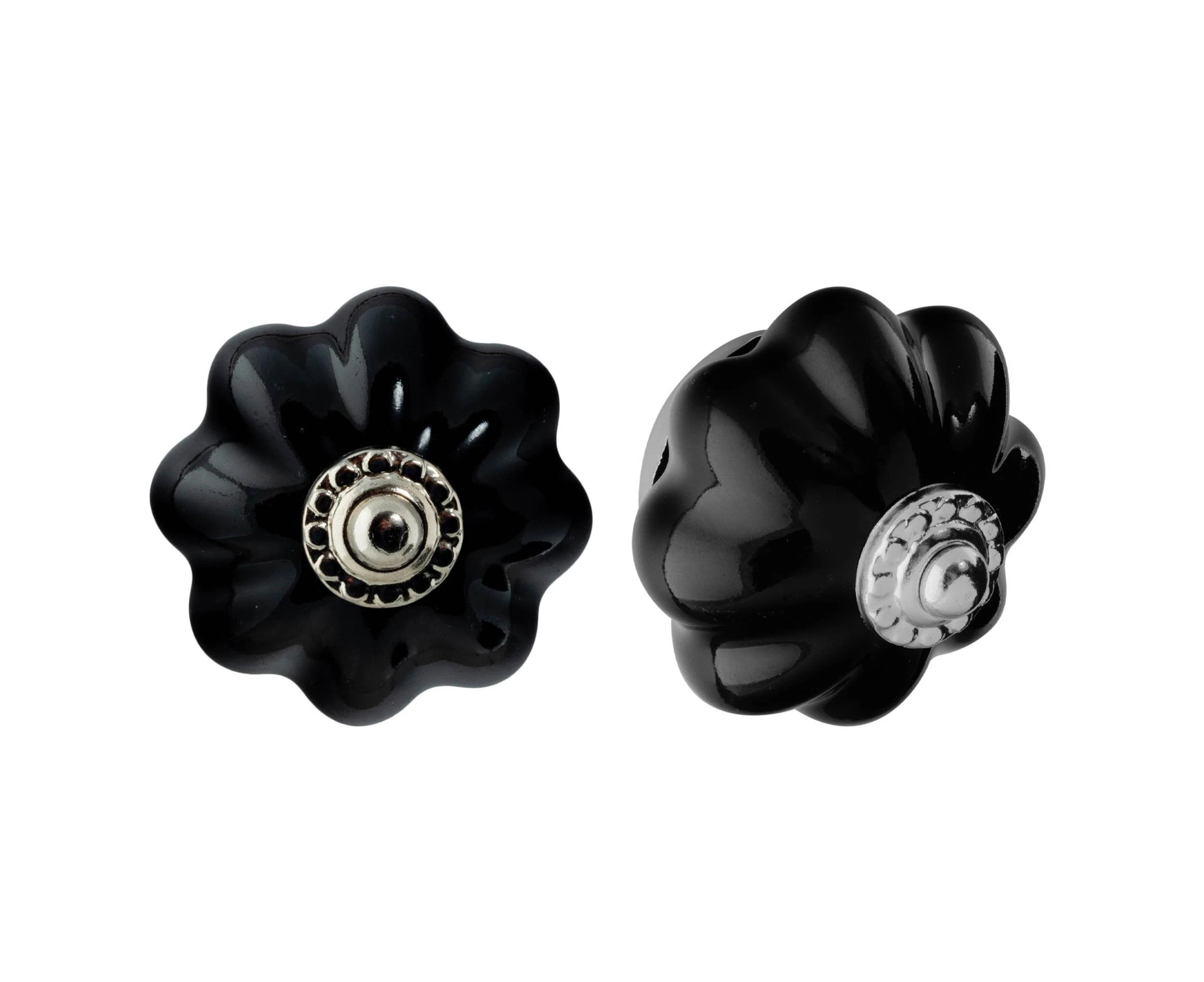 Nicola Spring 6pc Vintage Flower Ceramic Drawer Knobs Set - Interior Furniture Cupboard Door Handle - 4.5cm - Black