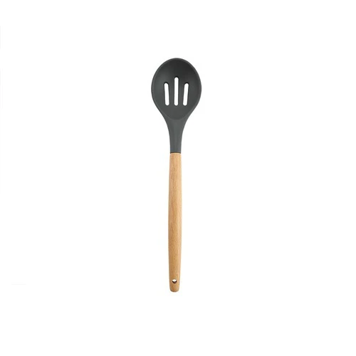 RongXian ZJ-XY006 Silicone Slotted Spoon Wooden Handle