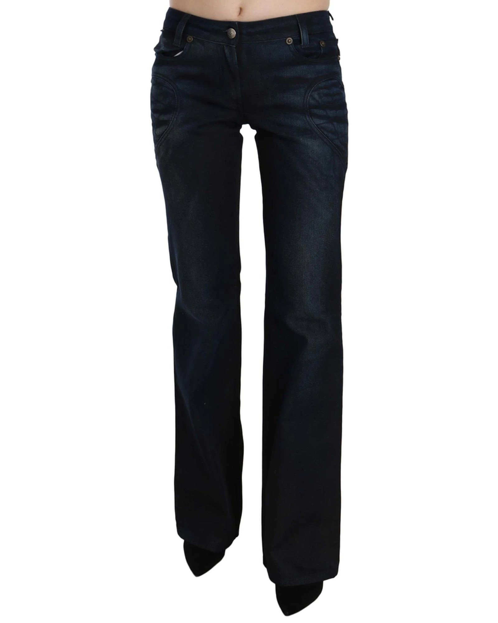 Just Cavalli Blue Washed Mid Waist Straight Denim Pants