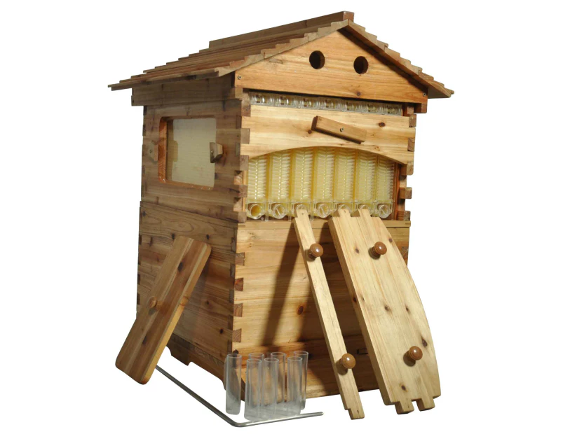 Auto Honey Beehive + 7 Frames Beekeeping Kit Langstroth Wooden Bee Hive Box