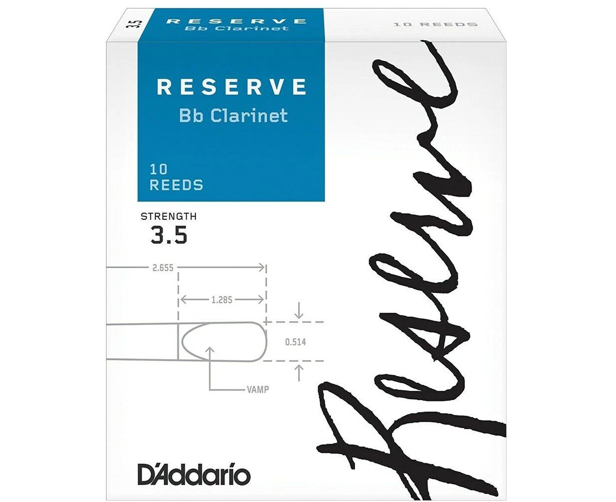 D'Addario Woodwinds Rico Reserve Bb Clarinet Reeds, Strength 3.5, 10-pack