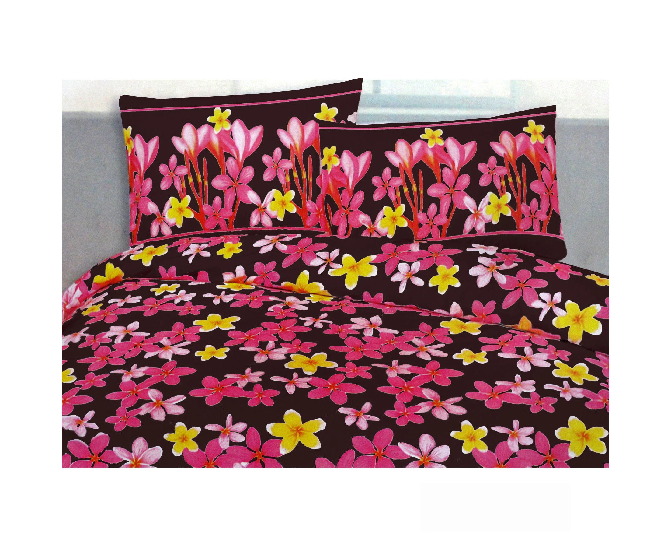 225TC Polyester Cotton Frangipani Quilt Cover Set Single - Chocolate