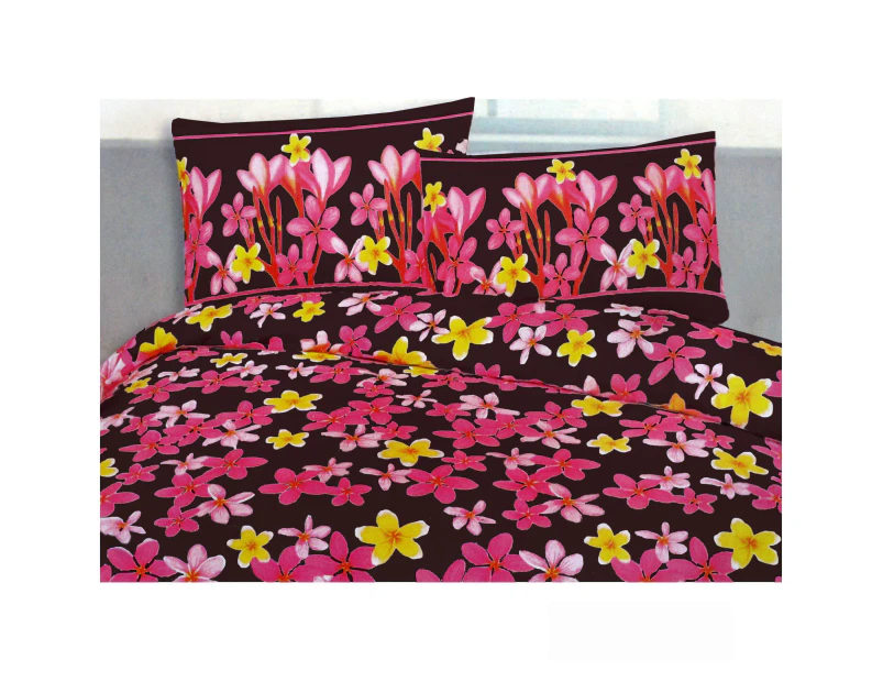 225TC Polyester Cotton Frangipani Quilt Cover Set Single - Chocolate