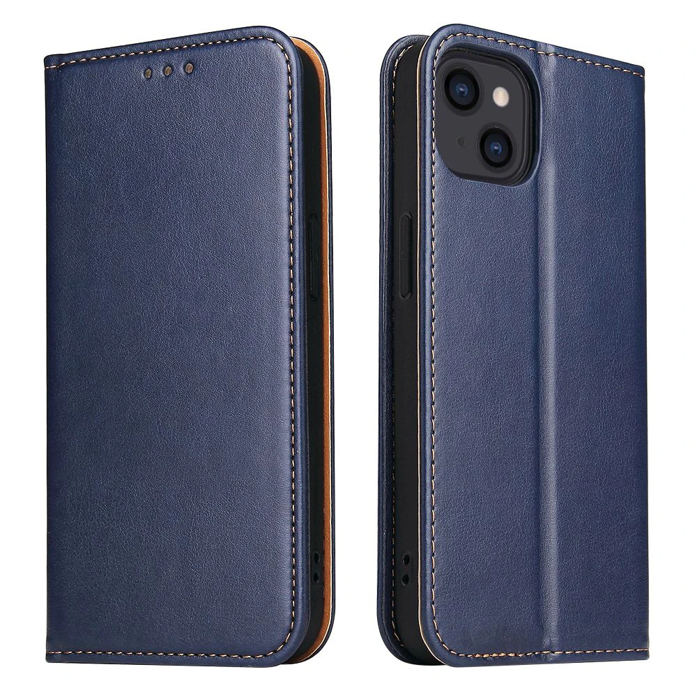 For iPhone 14 Case Leather Flip Wallet Folio Cover with Stand Blue