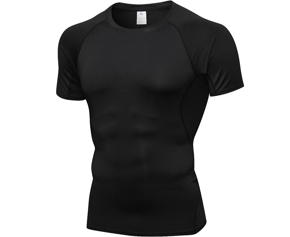 Adore Mens Compression Shirts Short Sleeve Athletic Workout T-Shirt Cool Dry Undershirts breathable stretch tights B0008-Black