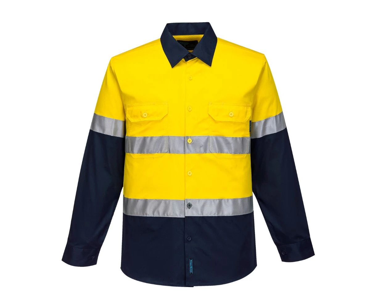 Prime Mover Hi-Vis Two Tone Lightweight Long Sleeve Shirt with Tape Men's - Yellow-navy