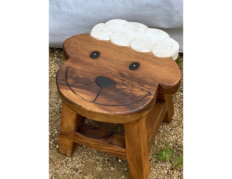 Children's Wooden Stool Smiling Sheep Themed Chair Toddlers Step sitting Stool