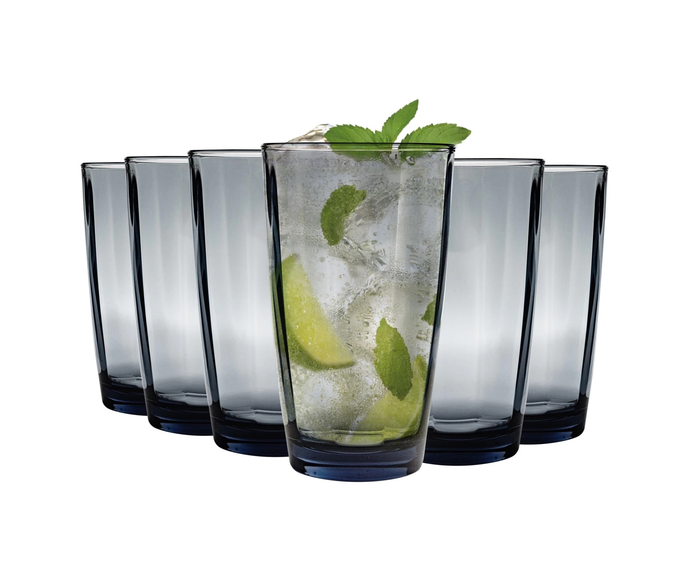 Bormioli Rocco Pulsar Ridged Highball Cocktail Glasses Set - 470ml - Blue - Pack of 6