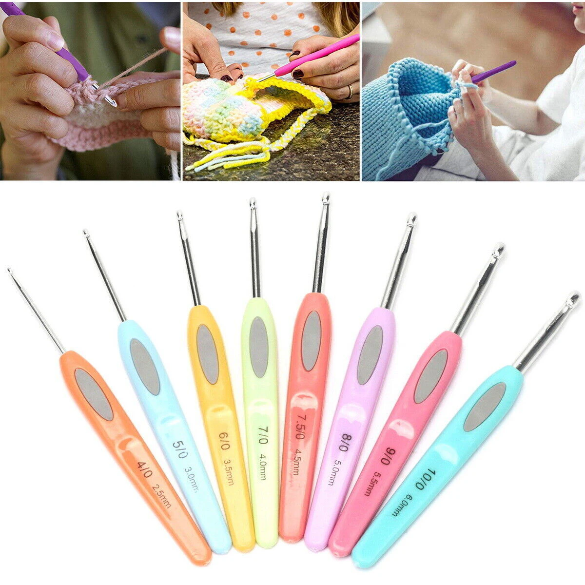 8x RSI Sewing Tool Crochet Hooks Kit Yarn Knitting Needles Ergonomic Grip Set