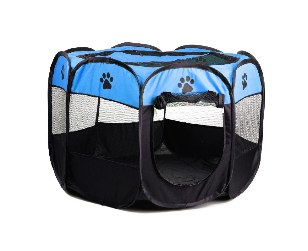 8 Panel Pet Dog Cat Play Pen Bags Kennel Portable Tent Playpen Puppy M Blue