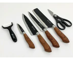 Kitchen Knife Set Chef Knives Stainless Steel Nonstick 6pc Scissor Woodcolour