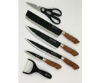 Kitchen Knife Set Chef Knives Stainless Steel Nonstick 6pc Scissor Woodcolour