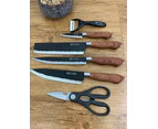 Kitchen Knife Set Chef Knives Stainless Steel Nonstick 6pc Scissor Woodcolour