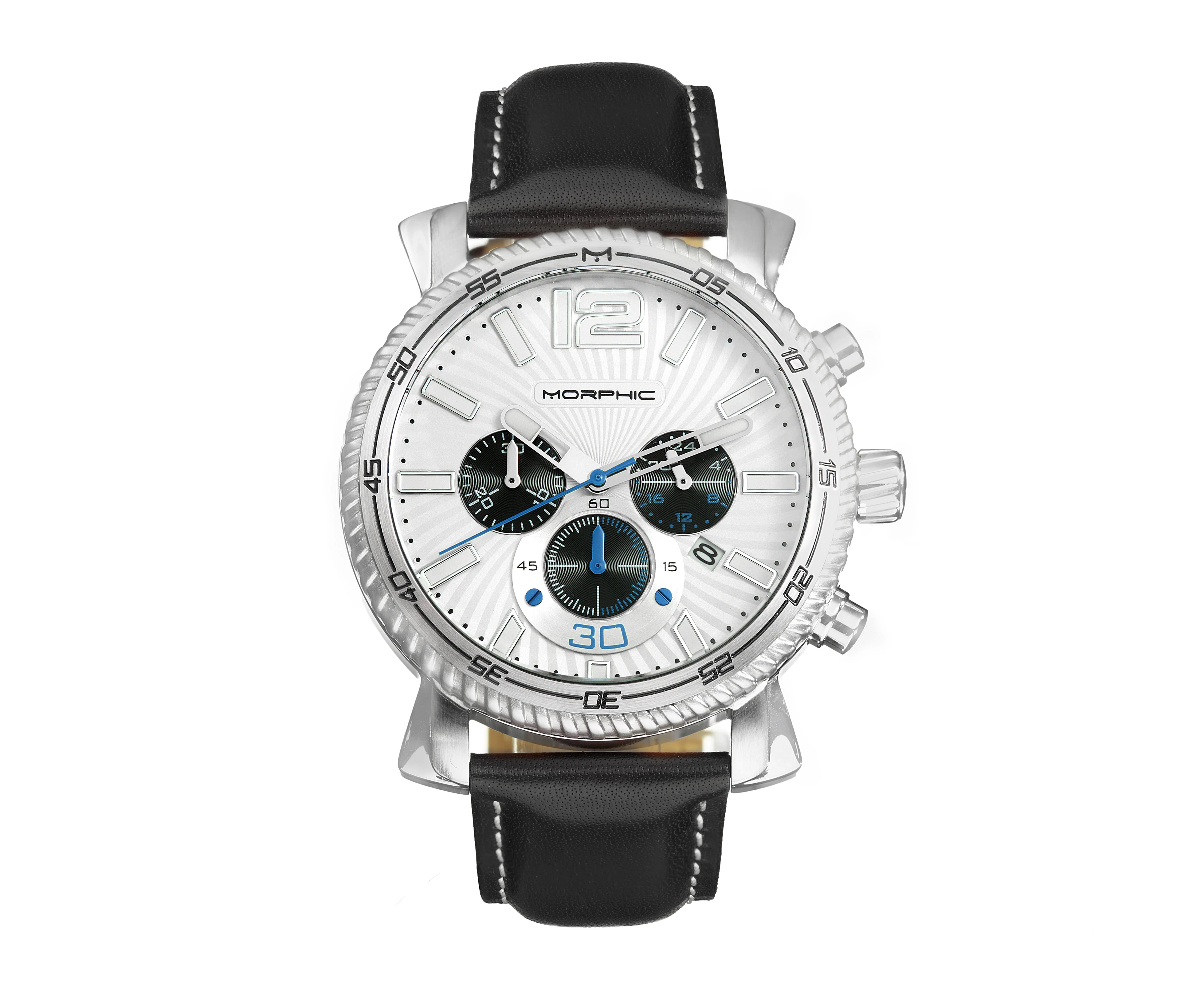 Morphic M89 Series Chronograph Leather-Band Watch w/Date - Black/White