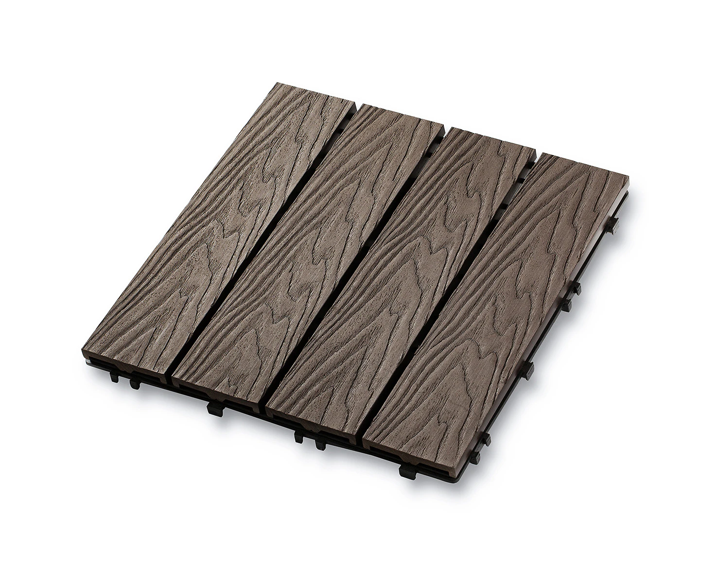 1x DIY WATSUN 3rd Gen WPC [Wooden Plastic Composite] Interlocking Decking Tiles Garden Flooring Pattern Woodgrain Dark Brown Colour