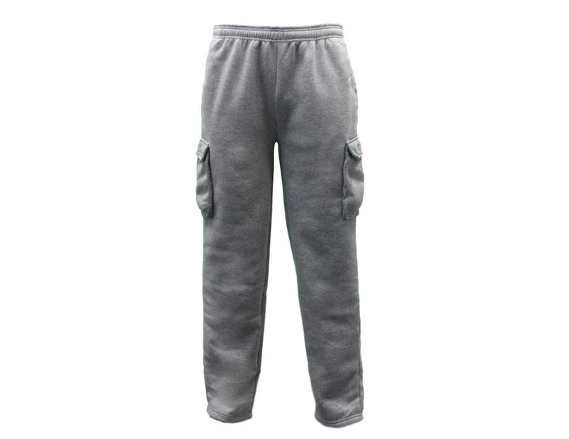 FIL Men's Cargo Fleece Casual Jogging Sports Track Suit Pants Trackies - Light Grey