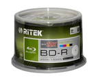 100 x Ritek Blu-ray BD-R 12x 25GB Full Hub inkjet printable blu ray BDR discs