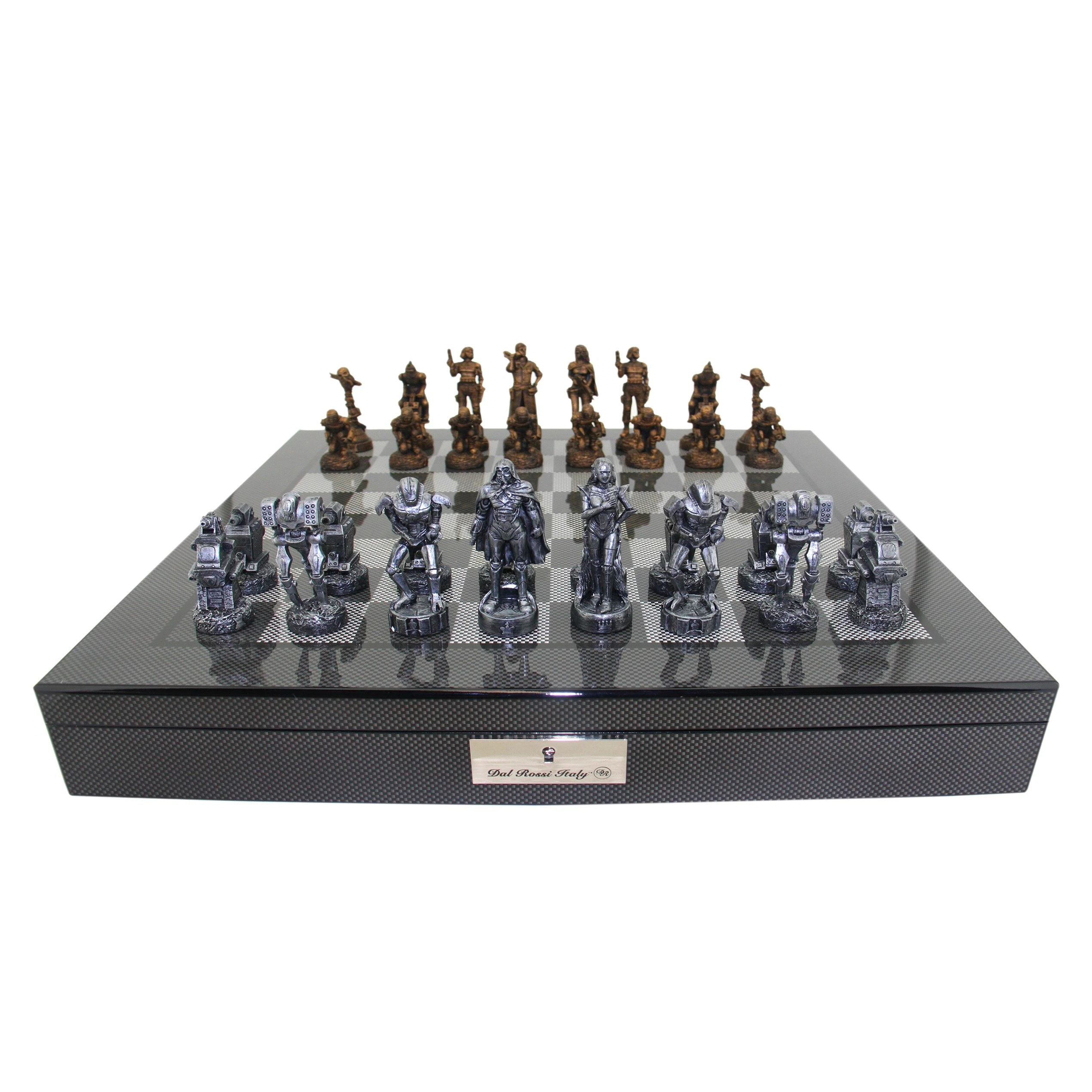 Dal Rossi Italy Mad Max Robot Chess Set with 50cm Carbon Fibre Finish Chess Figure Board