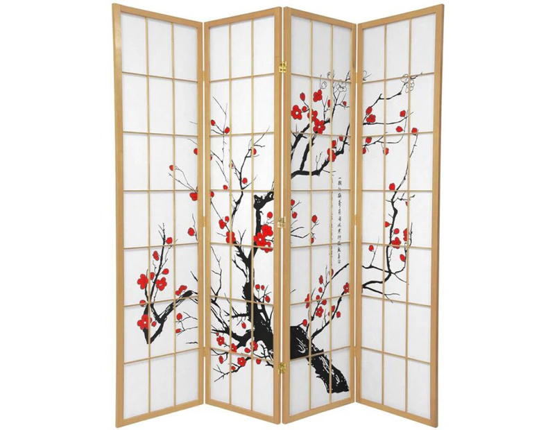 Cherry Blossom Room Divider Screen Natural 4 Panel