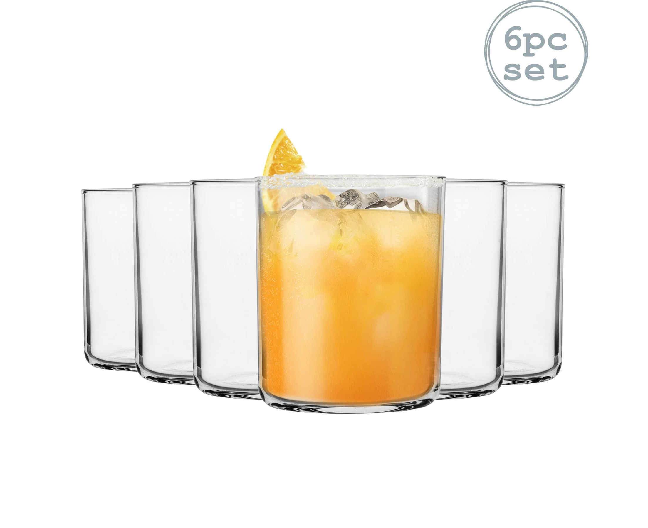 Bormioli Rocco 6 Piece Aere Drinking Tumbler Glasses Set - Contemporary Style Glass Tumblers for Water, Juice, Whisky - 280ml