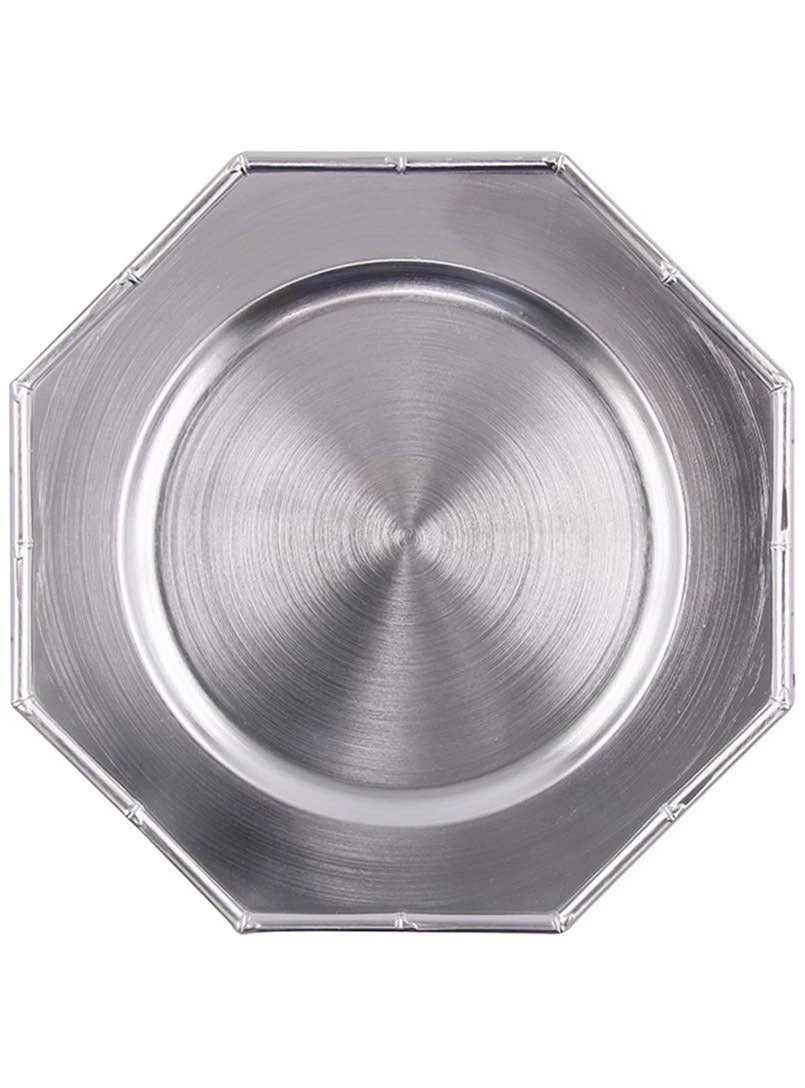 Silver Bamboo Look Trim Charger Party Plate - New