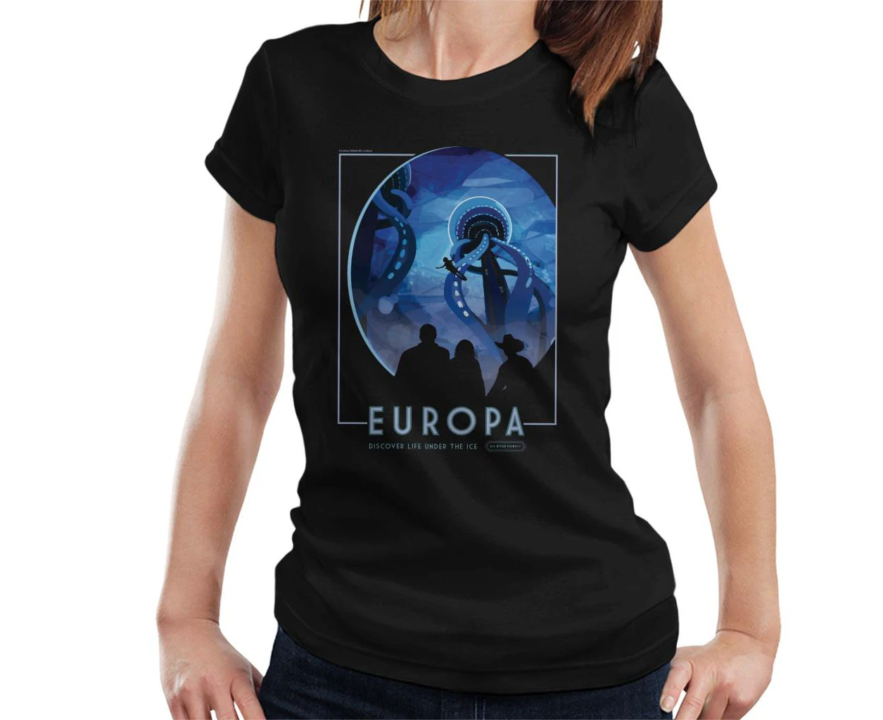 NASA Europa Interplanetary Travel Poster Women's T-Shirt - Black