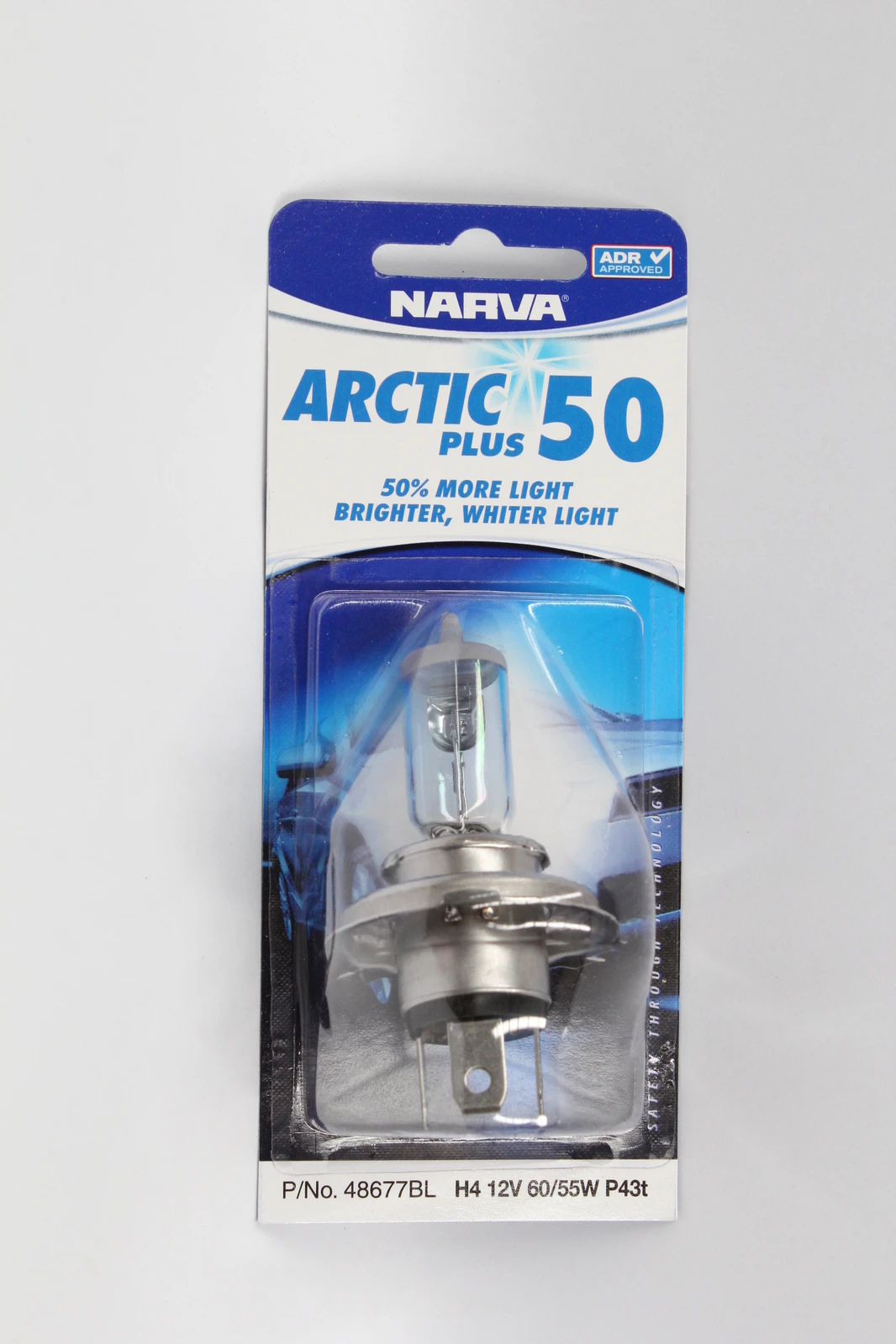 Narva 48677BL H4 Head Light Globe 12V 60/55W Arctic Blue Plus 50% More Light