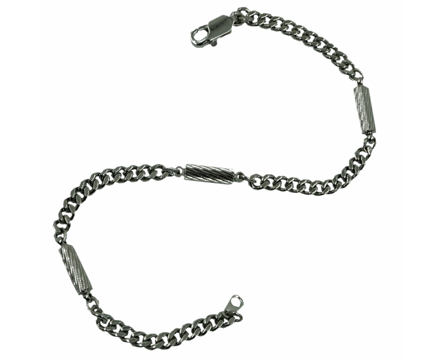 Dick Wicks Magnetic Link Barrel Health Bracelet Etched Chain - SILVER