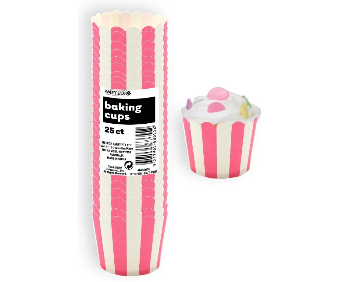 Stripes Hot Pink Paper Cupcake Baking Cups 25 Pack