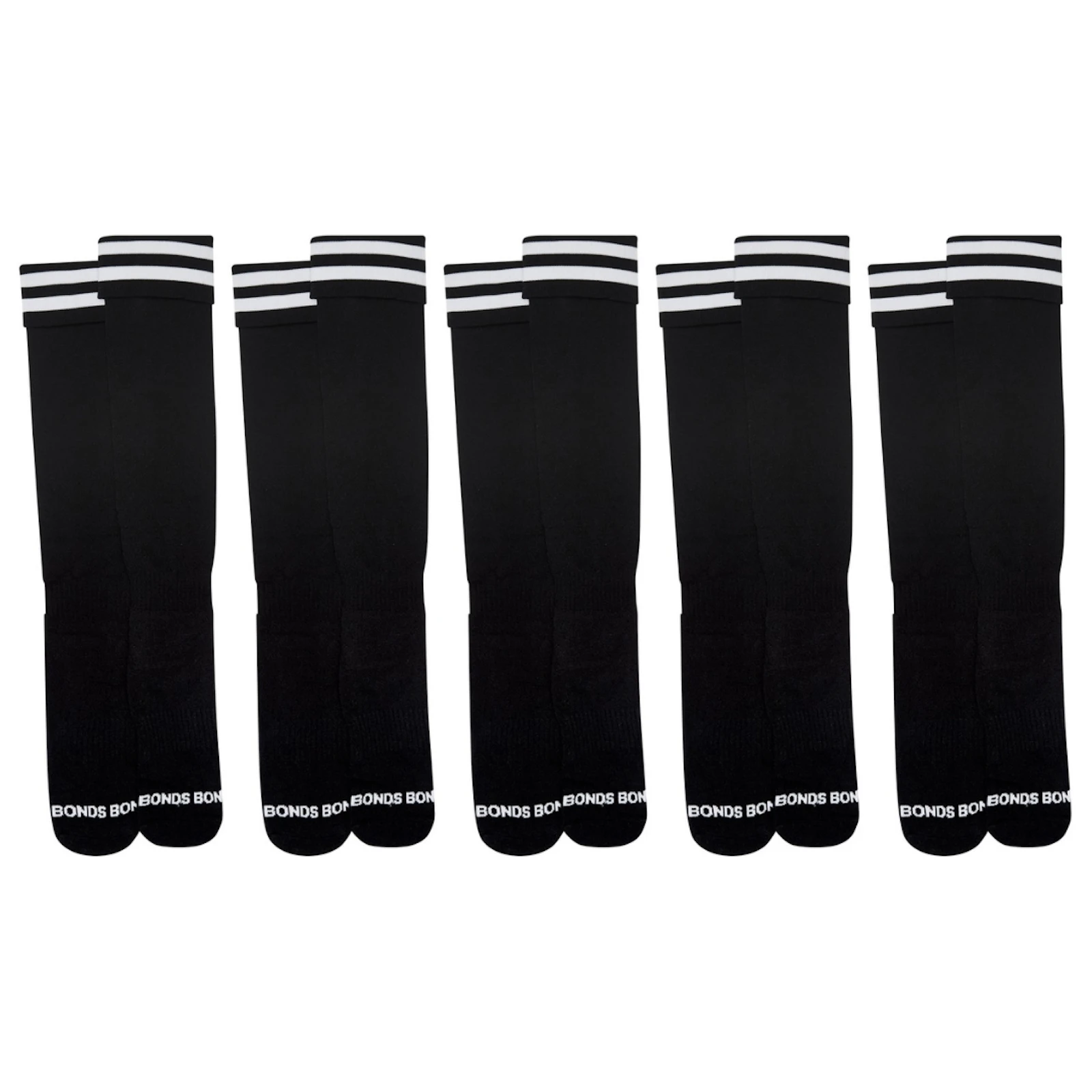 5pk Bonds Everyday Footy Football Sports Long High Black Mens Socks