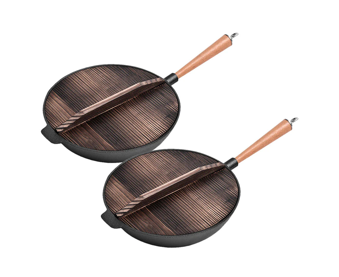 SOGA 2X 31cm Commercial Cast Iron Wok FryPan Fry Pan