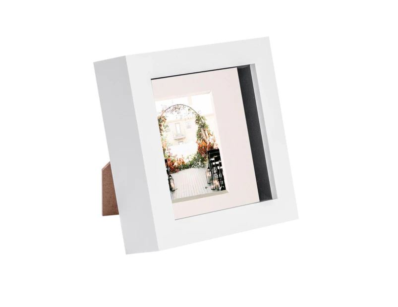 Nicola Spring 4 x 4 3D Shadow Box Photo Frame - Craft Display Picture Frame with 2 x 2 Mount - Glass Aperture - White/Ivory