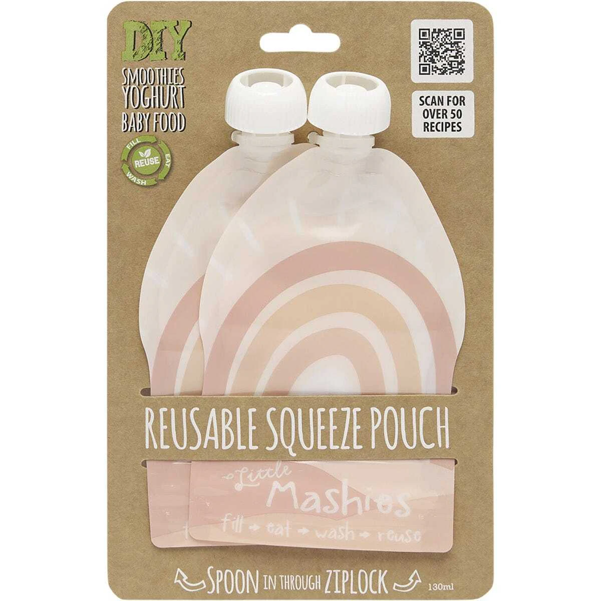 Reusable Food Squeeze Pouches - Rainbow x2