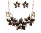 European Fashion Bridal Jewelry Set Retro Flower Oil Dripping Process Earrings Necklace Meaning Set Women's Clothes Ornaments Black