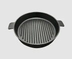 SOGA 26cm Round Ribbed Cast Iron Frying Pan Skillet Steak Sizzle Platter with Handle