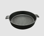 SOGA 26cm Round Ribbed Cast Iron Frying Pan Skillet Steak Sizzle Platter with Handle