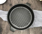 SOGA 26cm Round Ribbed Cast Iron Frying Pan Skillet Steak Sizzle Platter with Handle