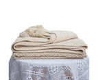 New Acrylic Chenille Tassel Knitted Blanket Bed Sofa Throw Rug 130x160cm Beige