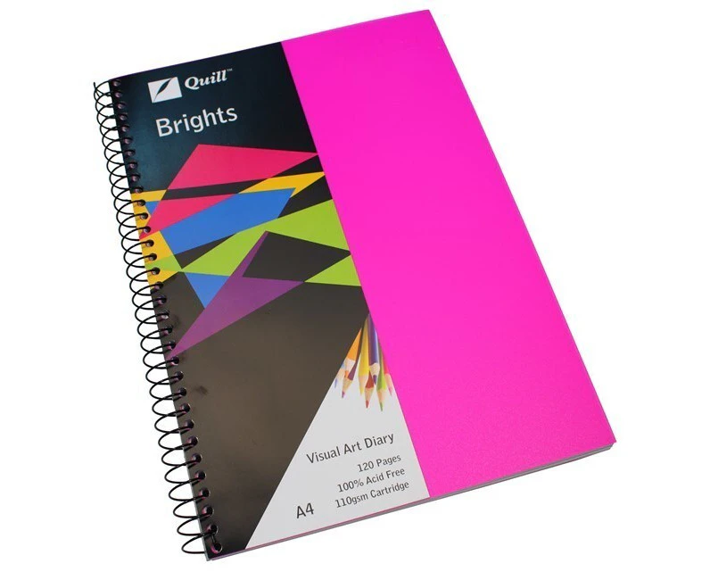 Quill Brights Visual Art Diary A4 120 Plain Pages- Pink