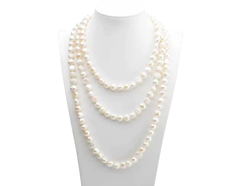 Freshwater Baroque White 63.8 inches New Farm Strand Necklace 8-9 mm AAA