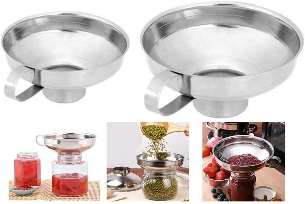 2x Stainless Steel Funnel Hopper Filter Wide Mouth Canning Kitchen