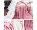 Acrylic Knitted Winter Blanket Sherpa Fleece Warm Plush Throw Rug 130x160cm Pink
