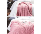 Acrylic Knitted Winter Blanket Sherpa Fleece Warm Plush Throw Rug 130x160cm Pink