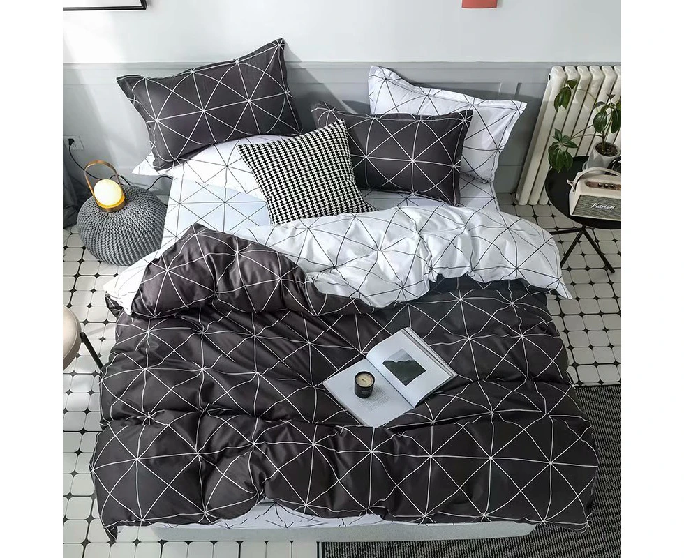 King Duvet Cover Doona Cover Set Modern Geometry Black And White Cotton Fibre Quilt Cover 3 Pieces Bedding Set