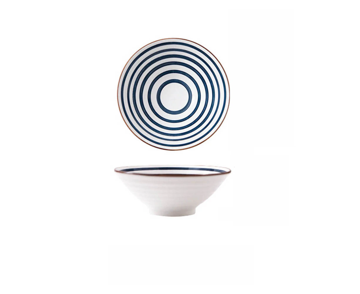 Japanese Noodle Soup Bowl Deep Premium Ceramic - Stripe Design